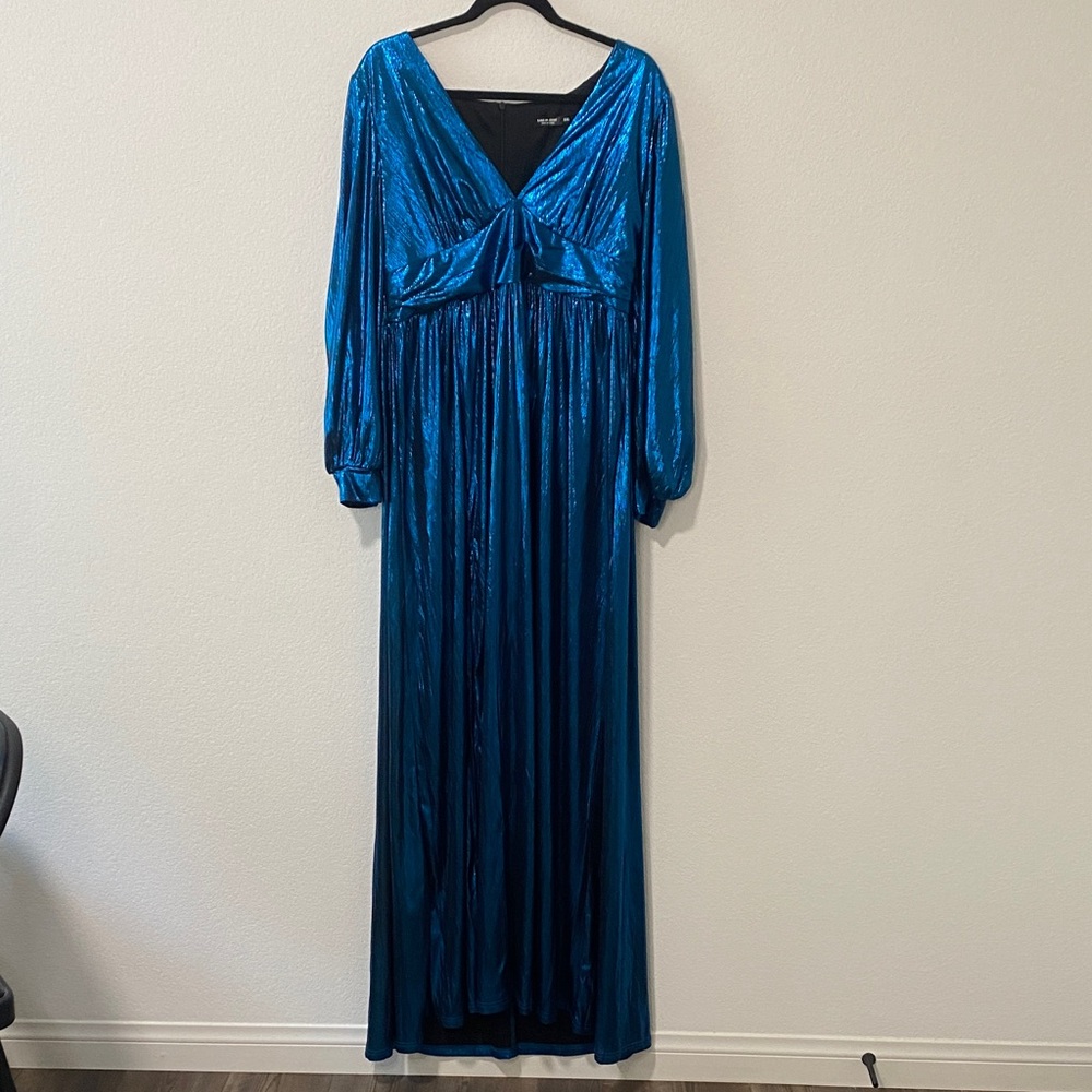 Women’s Blue Long Sleeve V-Neck Sparkle Dress Cocktail Party Wedding Guest